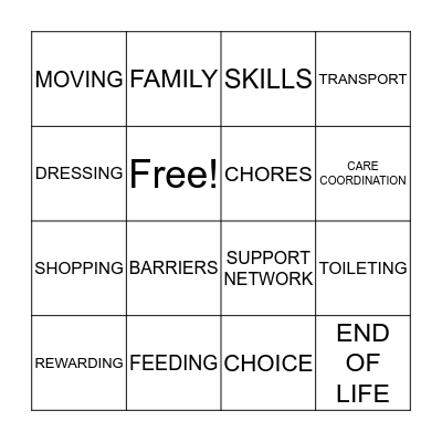 CARER BINGO Card