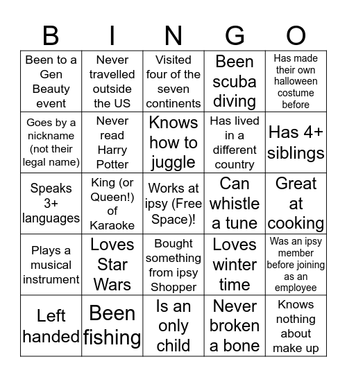 ipsy Onboarding Bingo Card