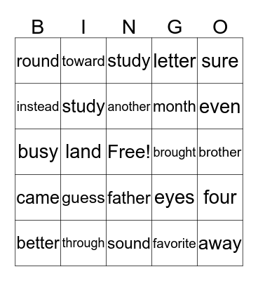 Grade 2 - November Bingo Card