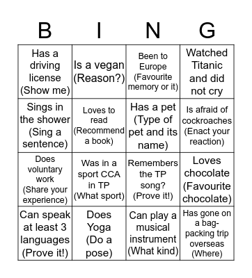 Temasek Reunion 2018 Bingo Card