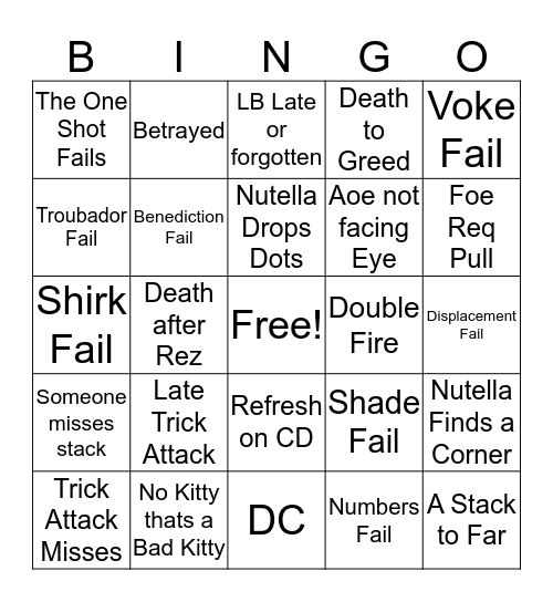 The Wipe Fest Bingo Card