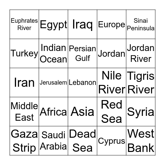 Geography Review Bingo Card