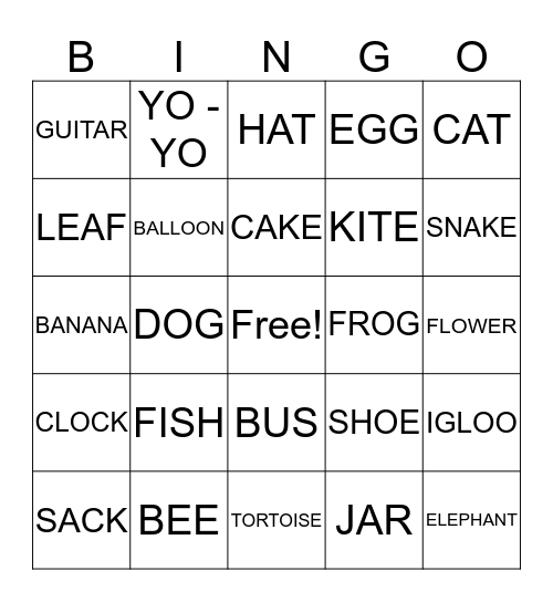 PICTURE  Bingo Card