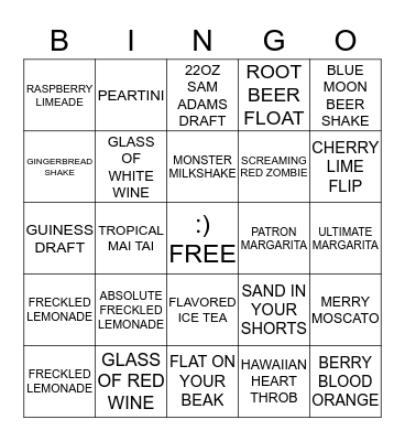 BAR BINGO :) Bingo Card