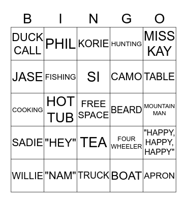 Pop's Duck Dynasty Birthday Bingo Card
