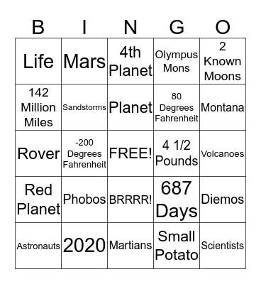 Mars Bingo Card