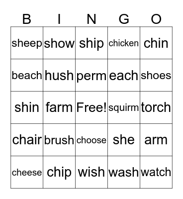 /RM/ /SH/ /CH/ Review Bingo Card