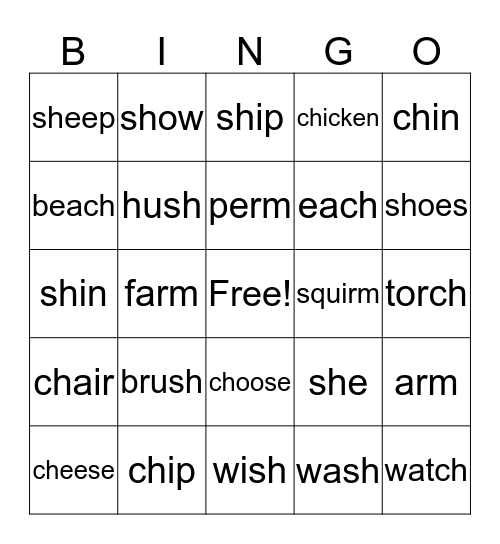 /RM/ /SH/ /CH/ Review Bingo Card