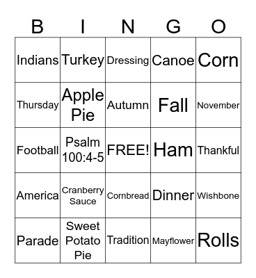 THANKSGIVING Bingo Card