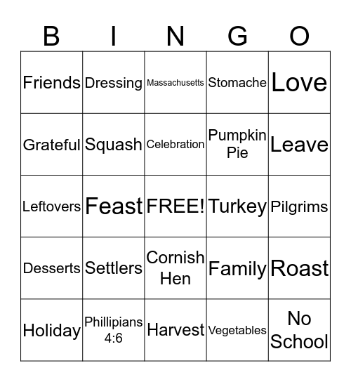 THANKSGIVING Bingo Card
