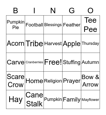 Thanksgiving Bingo Card
