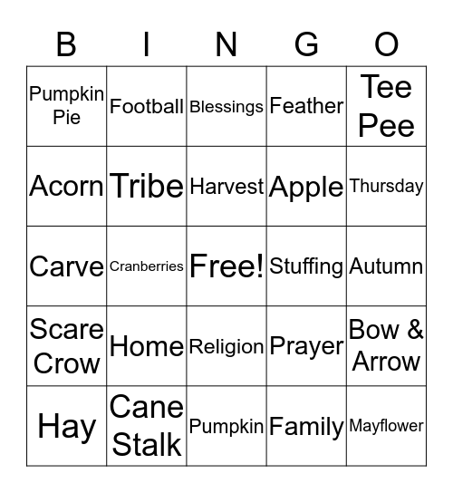 Thanksgiving Bingo Card