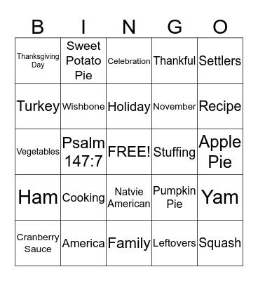 THANKSGIVING Bingo Card