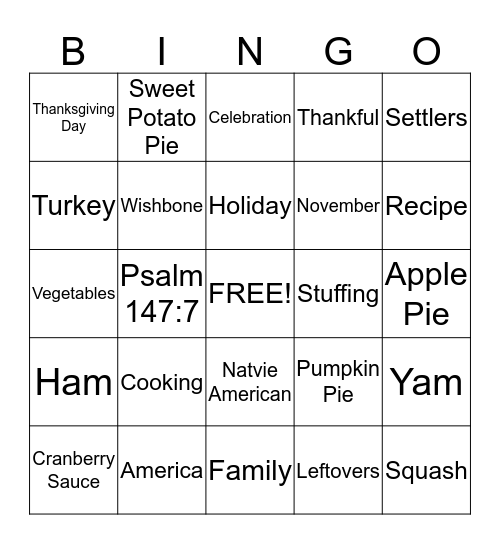 THANKSGIVING Bingo Card