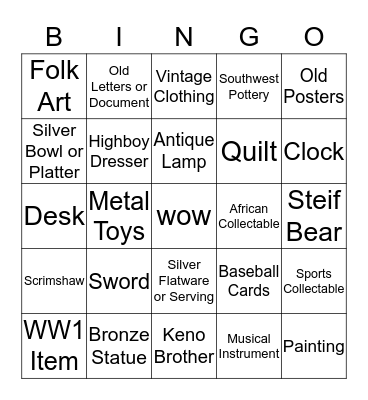 ANTIQUE ROAD SHOW Bingo Card