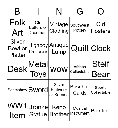 ANTIQUE ROAD SHOW Bingo Card