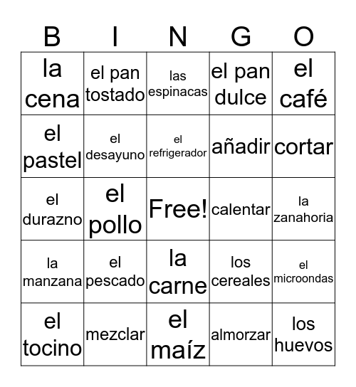 Vocab 6B Bingo Card