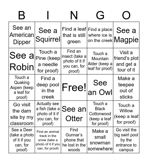 Bio Bingo Card