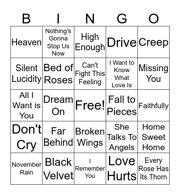 Mental Floss Music Bingo: Power Ballads Bingo Card