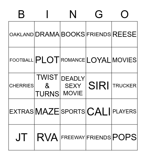 DEADLY SEXY MOVIE WEEKEND Bingo Card