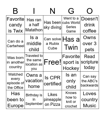 Impact Thanksgiving Bingo Card