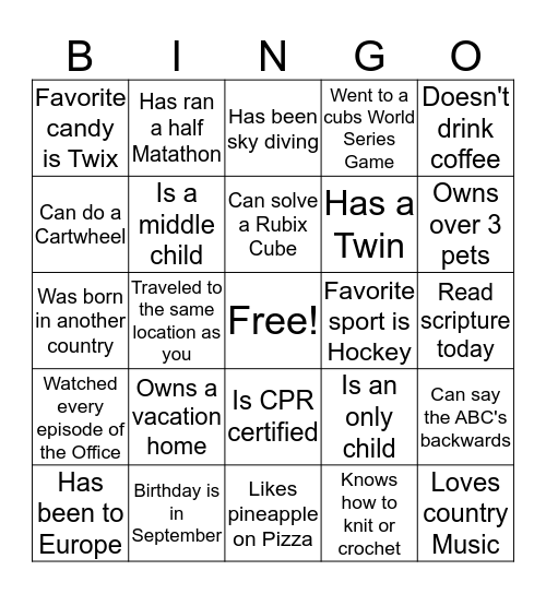 Impact Thanksgiving Bingo Card