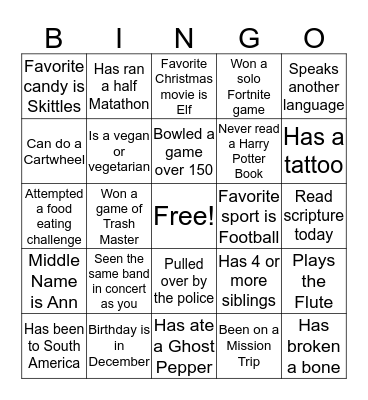 Impact Thanksgiving Bingo Card