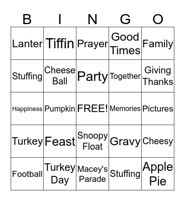 Lanter/Tiffin Thanksgiving BINGO Card