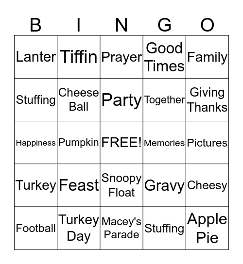 Lanter/Tiffin Thanksgiving BINGO Card