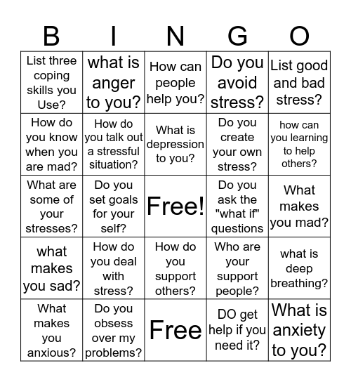 Dealing with Stress Bingo Card