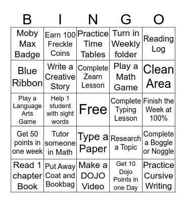 Jaden's Bingo Challenge Board Bingo Card