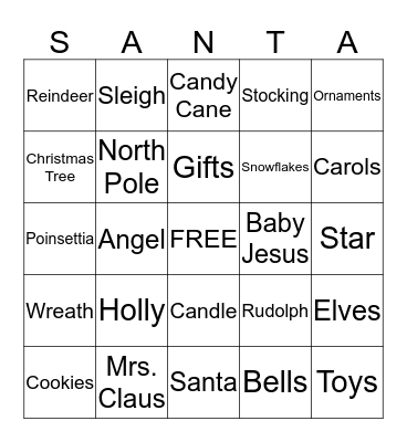 Santa Bingo  Bingo Card
