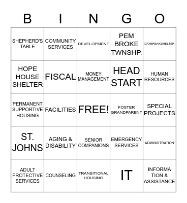 VOICE OF CATHOLIC CHARITIES Bingo Card