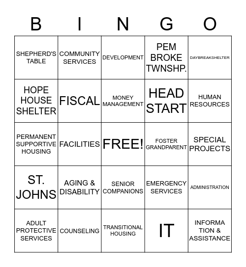 VOICE OF CATHOLIC CHARITIES Bingo Card