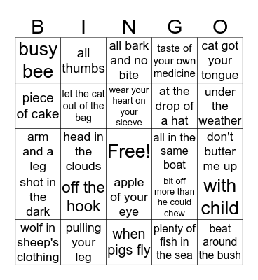 Idioms Bingo Card