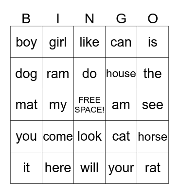 Sight word practice  Bingo Card