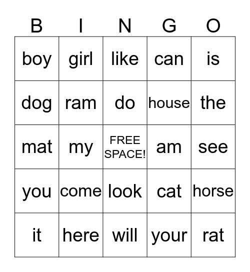 Sight word practice  Bingo Card