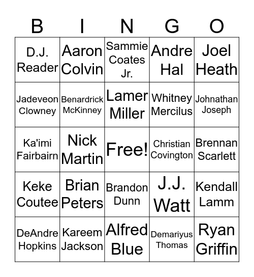 Bull Rush Bingo Card