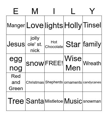Christmas Bingo! Bingo Card