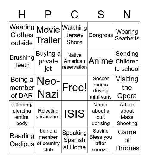 Cultural BINGO Card