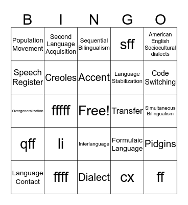 Vocabulary Bingo Card