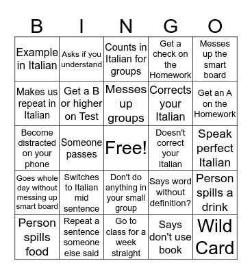 Italian 103 Bingo Card