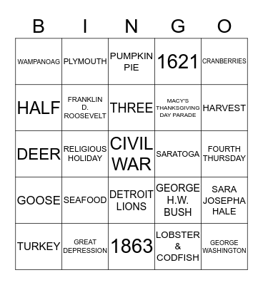 Thanksgiving Bingo Card