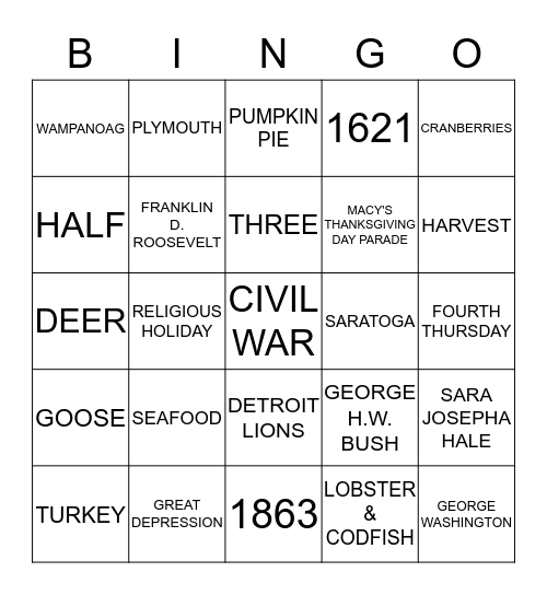 Thanksgiving Bingo Card