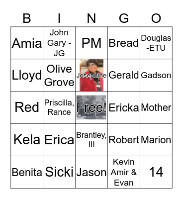 Evans Family Bingo Card