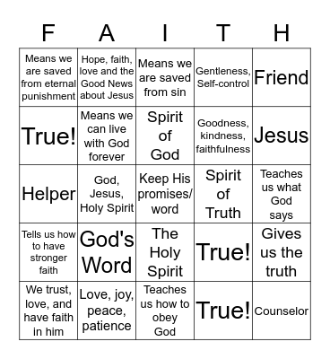 Faith Finders Bingo Card
