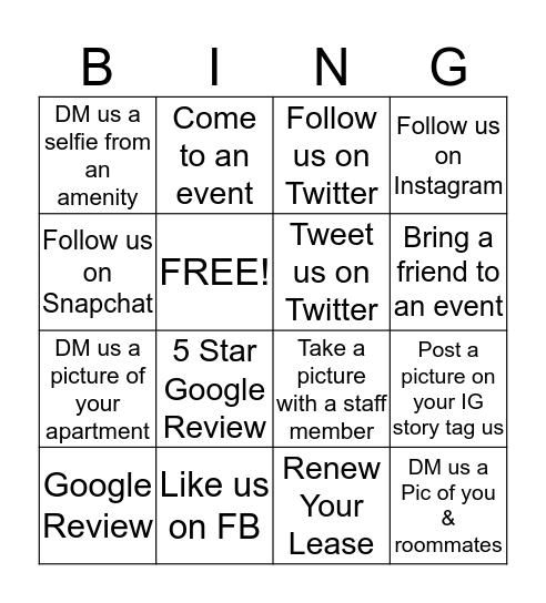 Campus Quarters Bingo Card