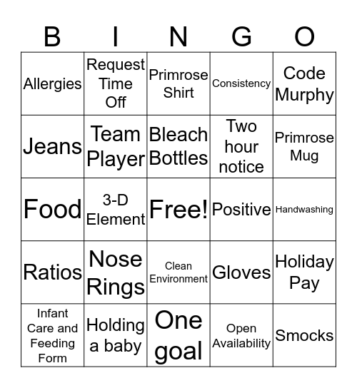 Primrose BINGO Card