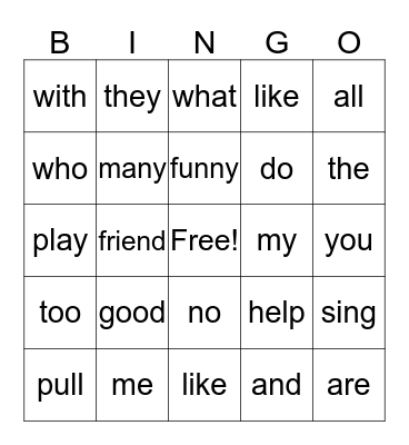 Sight Word Bingo! Bingo Card