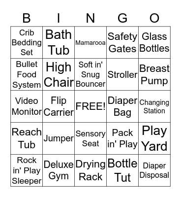 Baby Shower Bingo Card